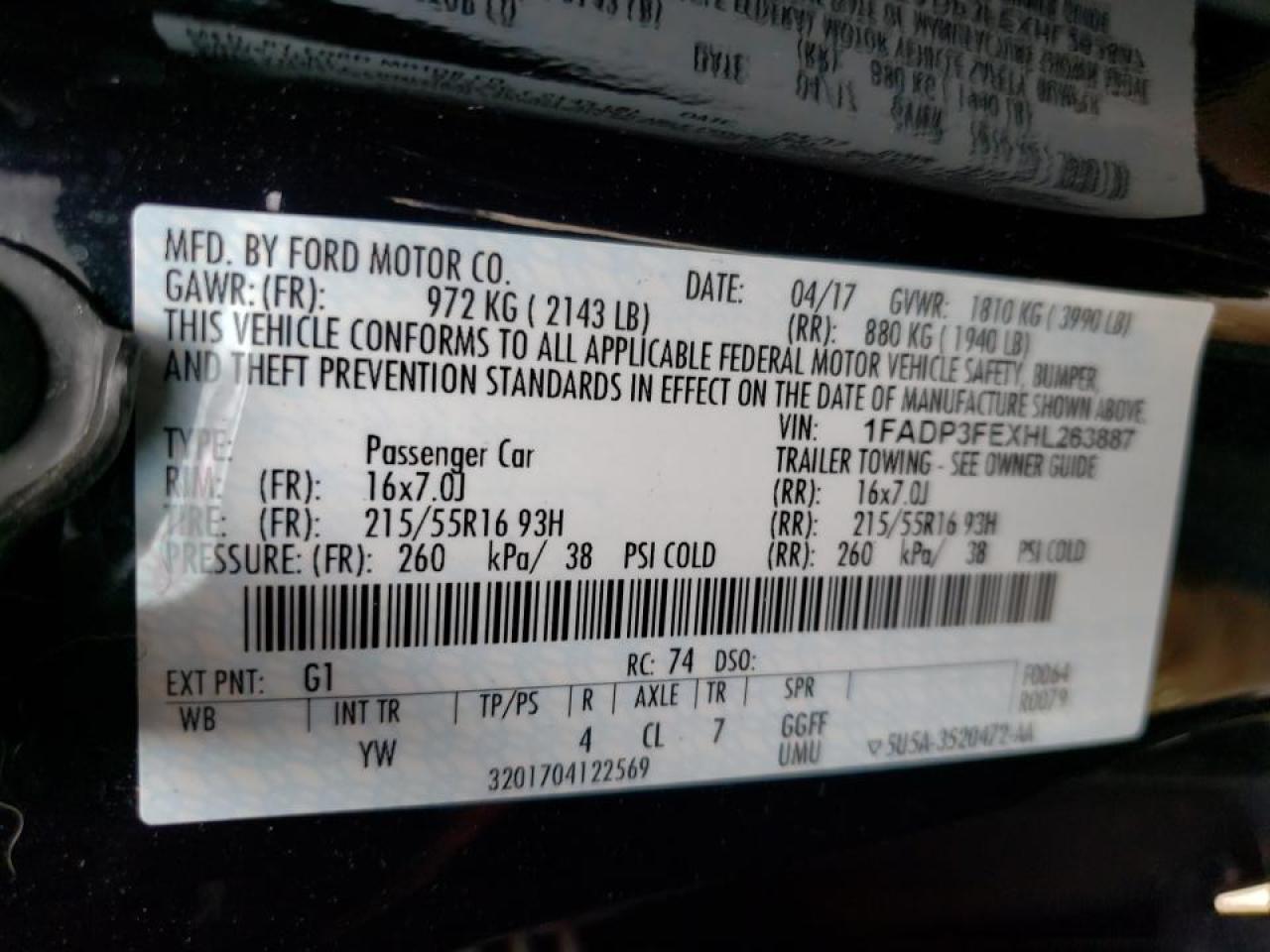 Photo 10 from auction – 2017 FORD FOCUS SE with VIN 1FADP3FEXHL263887