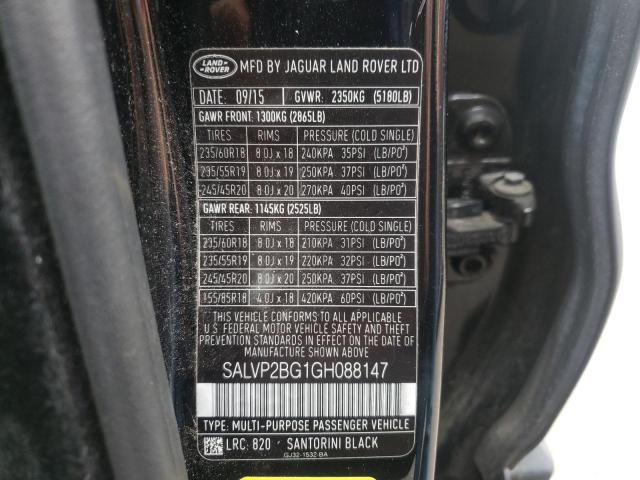 Photo 10 from auction – 2016 LAND ROVER RANGE ROVE with VIN SALVP2BG1GH088147