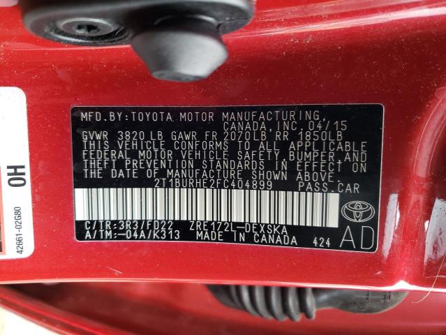 Photo 10 from auction – 2015 TOYOTA COROLLA L with VIN 2T1BURHE2FC404899