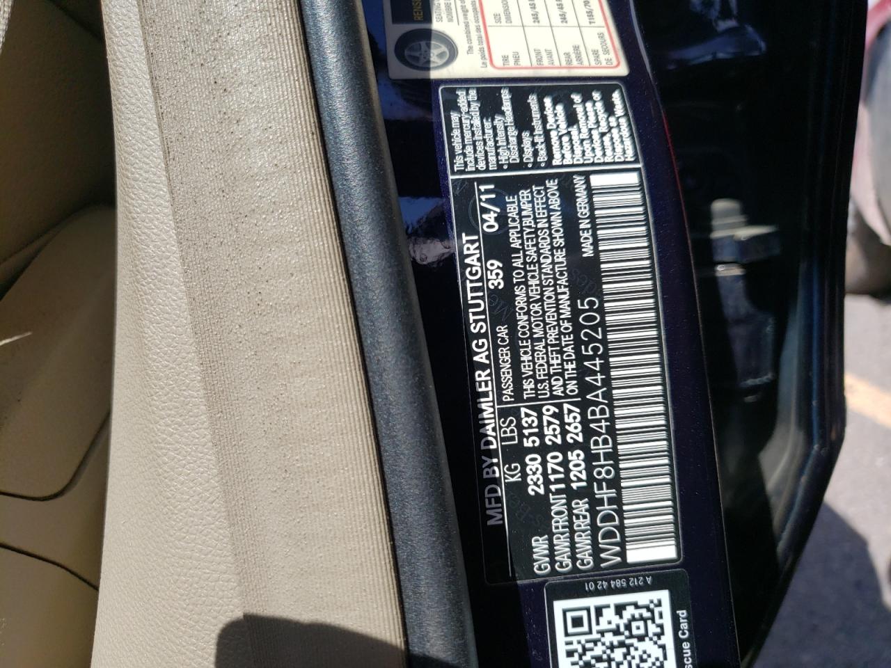 Photo 10 from auction – 2011 MERCEDES-BENZ E 350 4MAT with VIN WDDHF8HB4BA445205