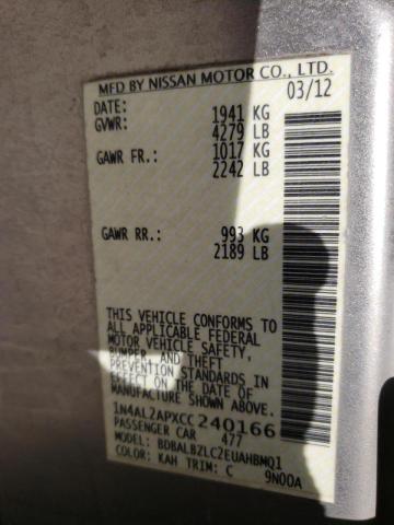Photo 10 from auction – 2012 NISSAN ALTIMA BAS with VIN 1N4AL2APXCC240166