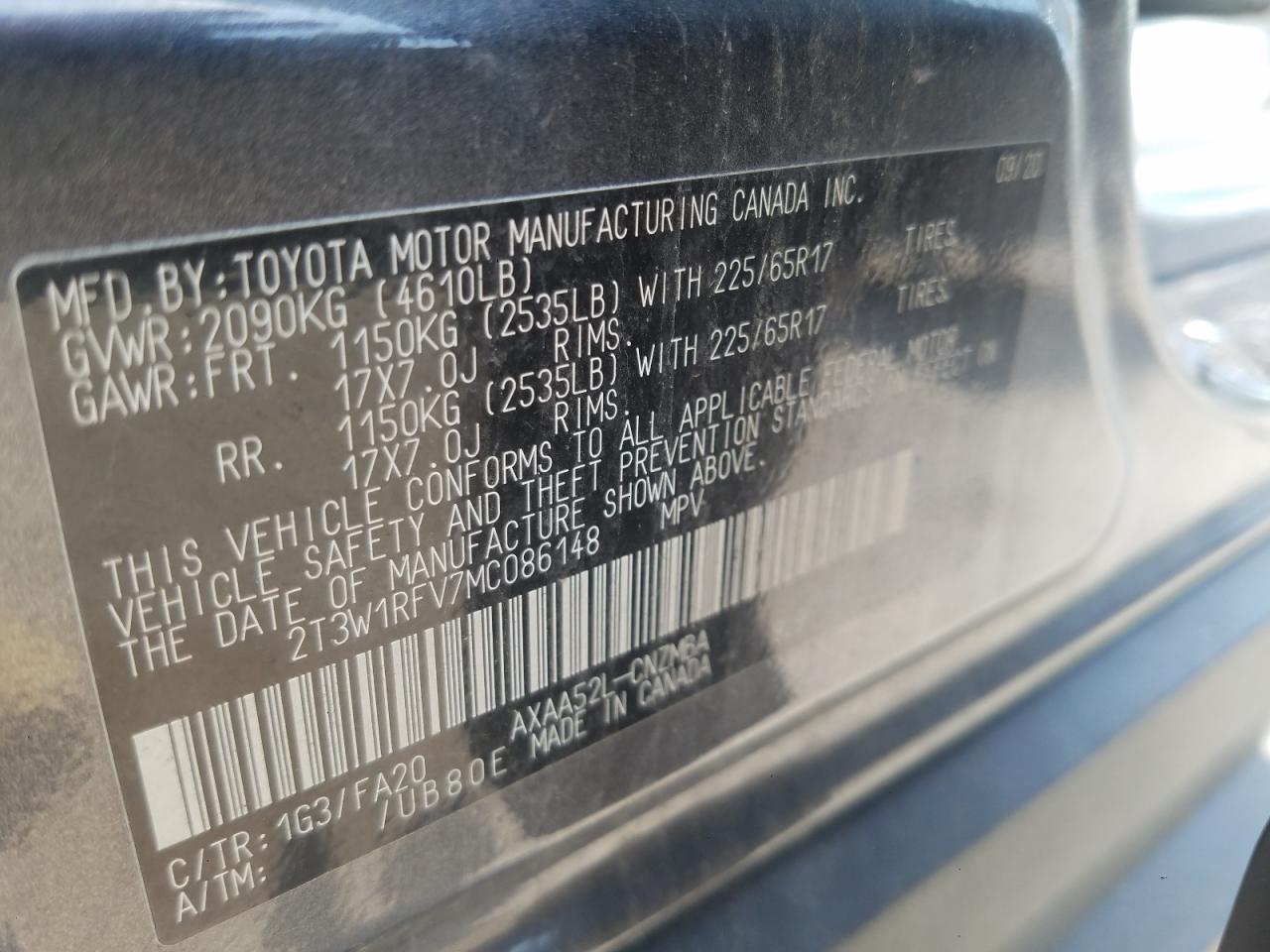 Photo 10 from auction – 2021 TOYOTA RAV4 XLE with VIN 2T3W1RFV7MC086148