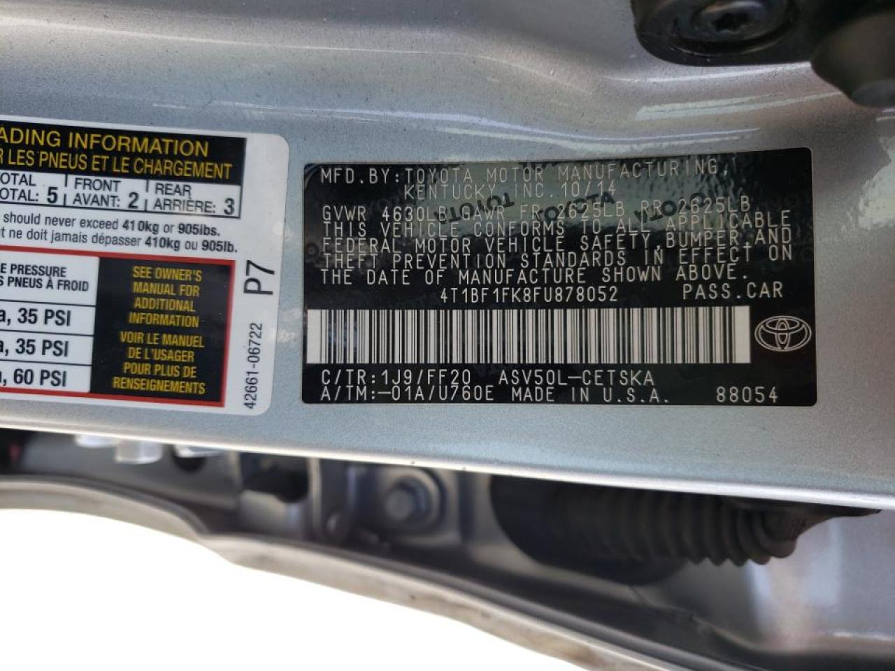 Photo 10 from auction – 2015 TOYOTA CAMRY LE with VIN 4T1BF1FK8FU878052