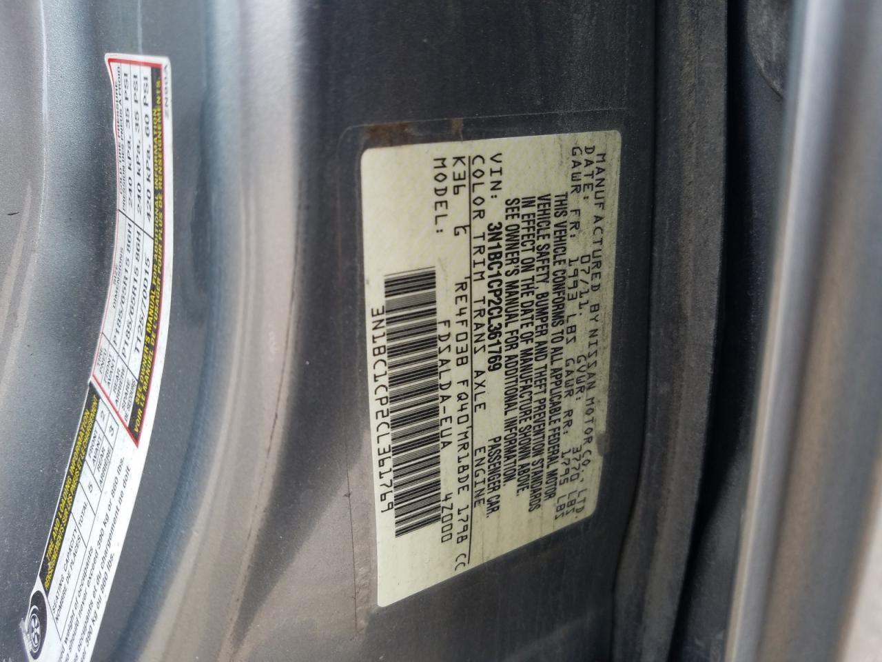 Photo 10 from auction – 2012 NISSAN VERSA S with VIN 3N1BC1CP2CL361769