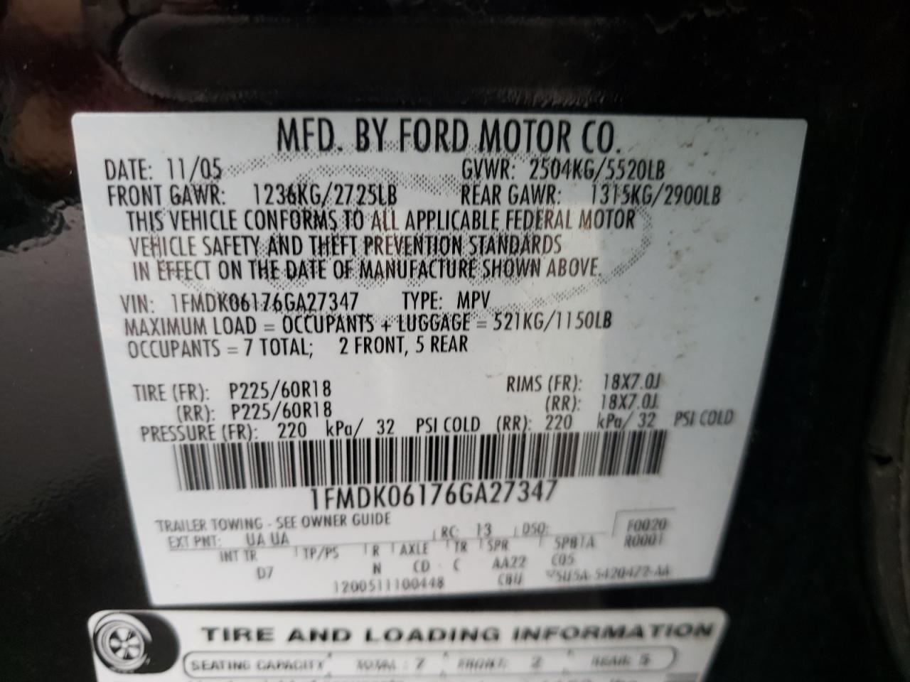 صورة رقم 10 من المزاد - 2006 FORD FREESTYLE مع VIN 1FMDK06176GA27347