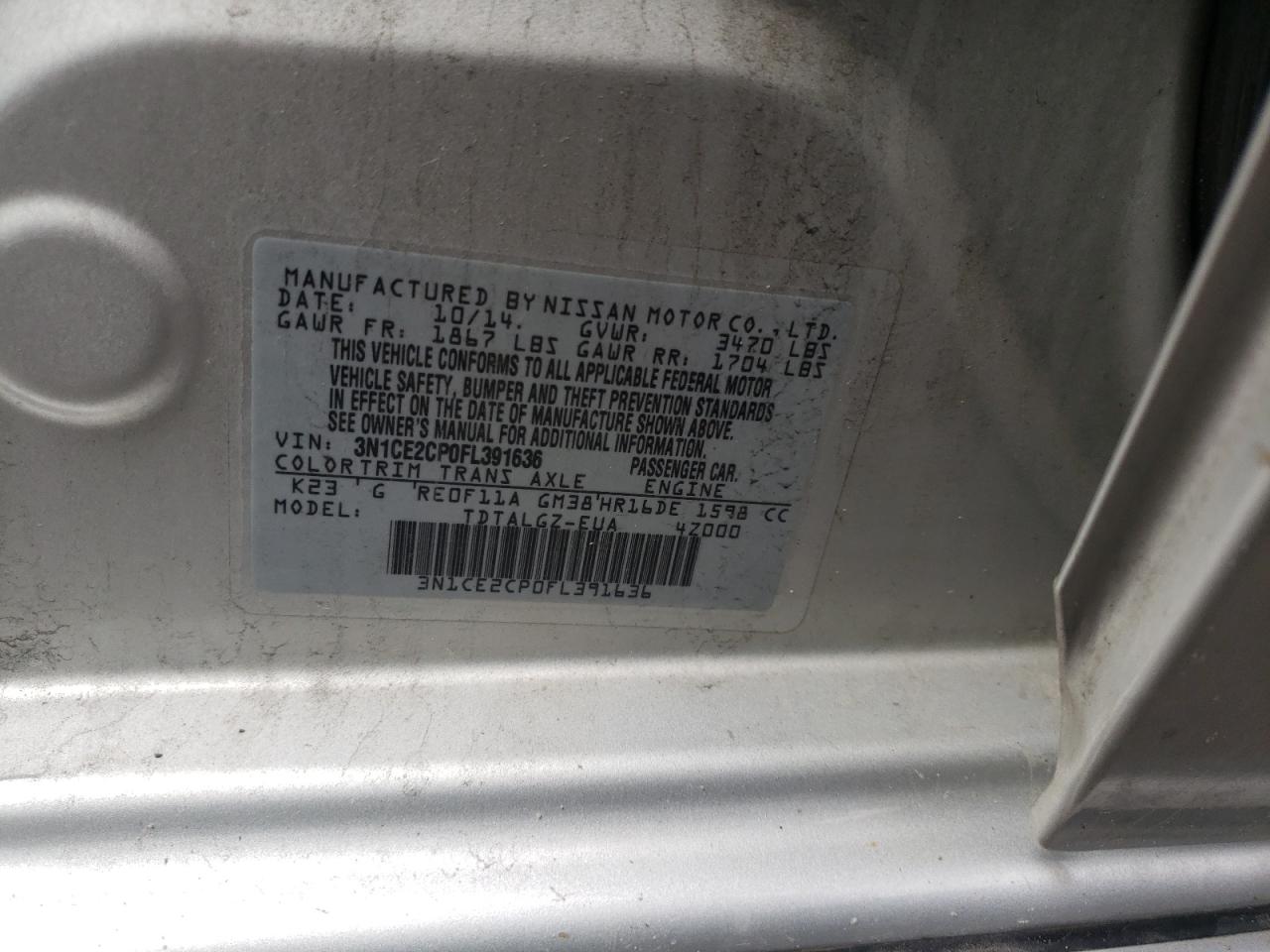 Photo 10 from auction – 2015 NISSAN VERSA NOTE with VIN 3N1CE2CP0FL391636