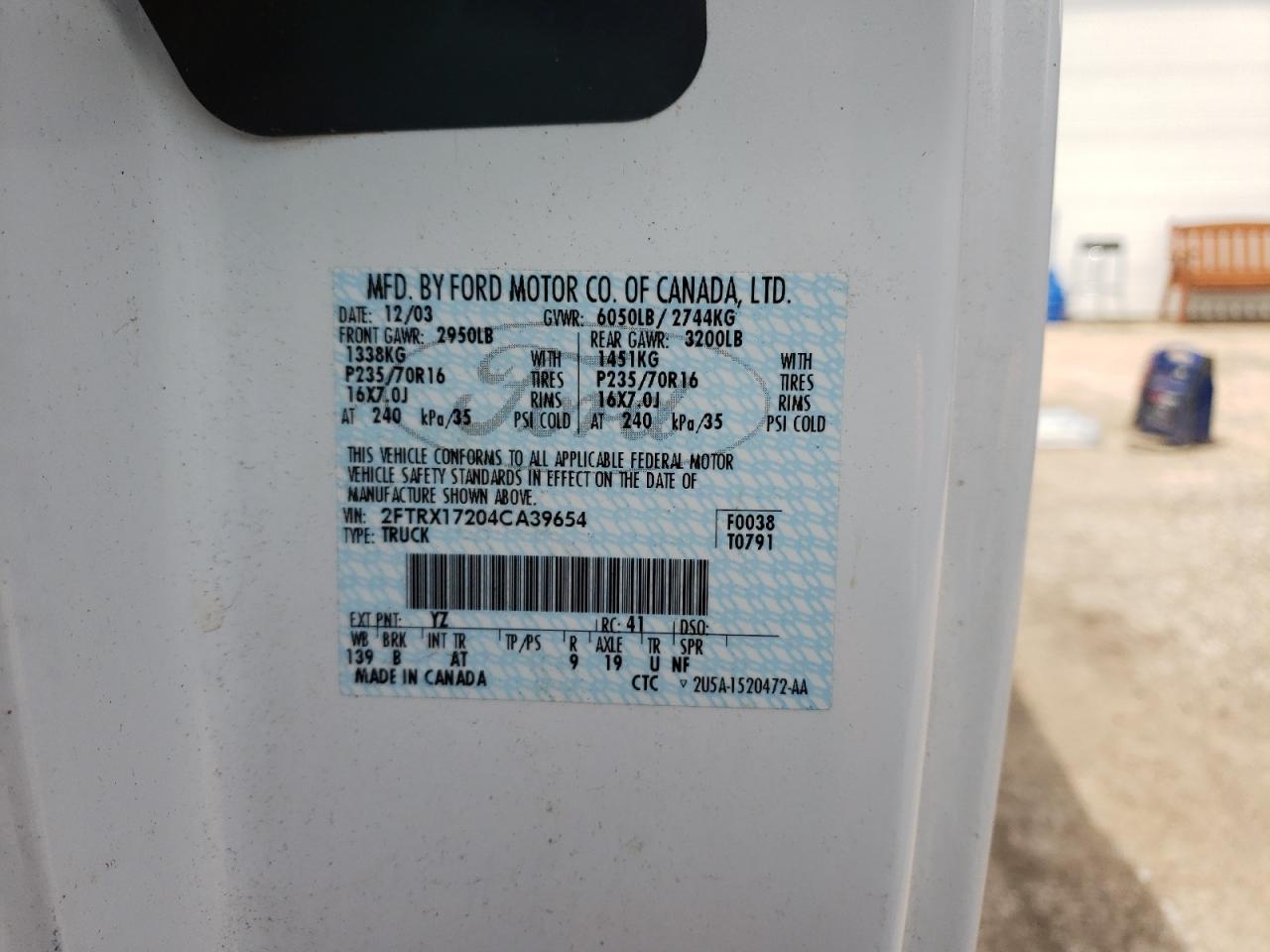 Photo 10 from auction – 2004 FORD F-150 HERI with VIN 2FTRX17204CA39654
