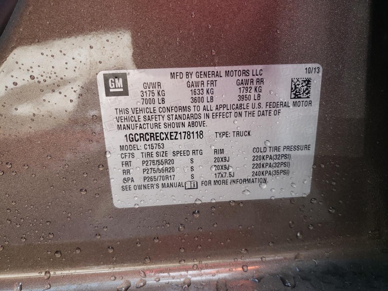 Photo 11 from auction – 2014 CHEVROLET SILVERADO with VIN 1GCRCRECXEZ178118
