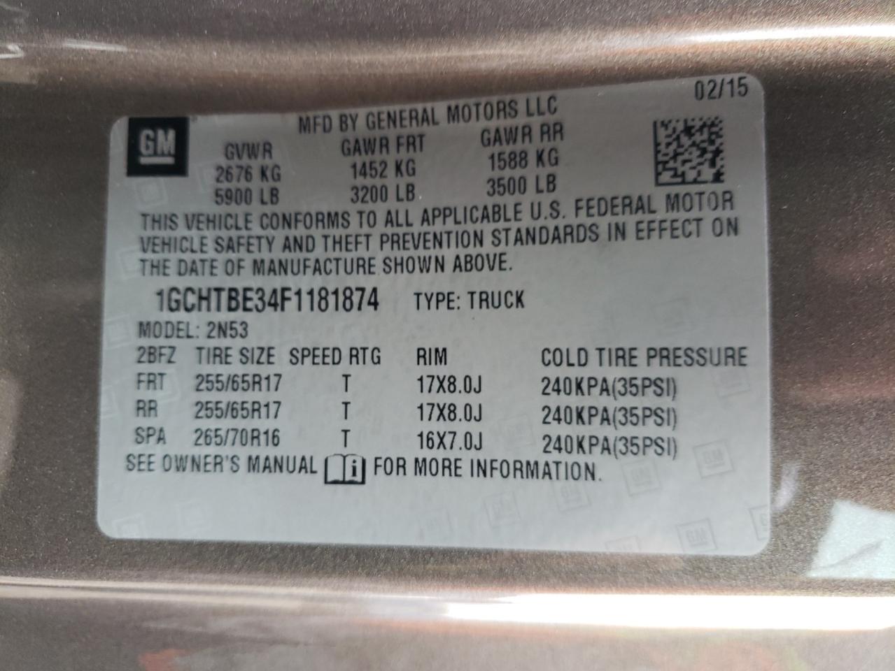 Photo 10 from auction – 2015 CHEVROLET COLORADO L with VIN 1GCHTBE34F1181874
