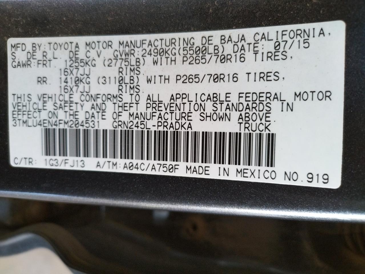 Photo 10 from auction – 2015 TOYOTA TACOMA DOU with VIN 3TMLU4EN4FM204531