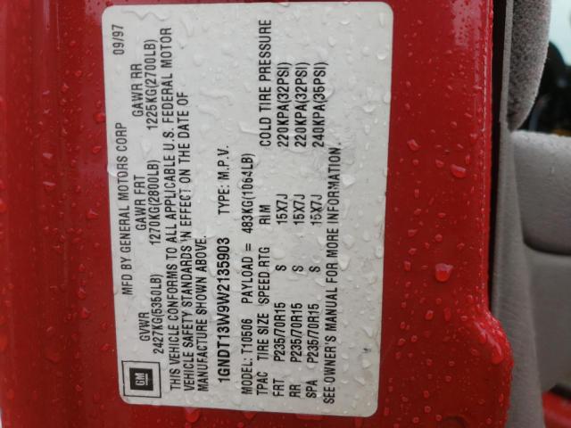 Photo 10 from auction – 1998 CHEVROLET BLAZER with VIN 1GNDT13W9W2135903