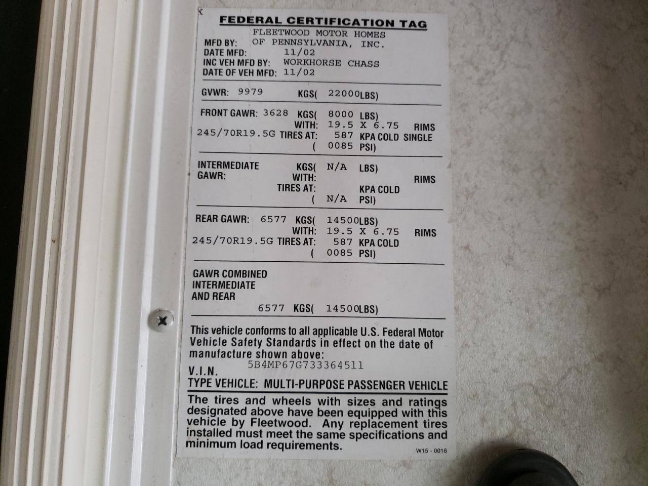 Photo 10 from auction – 2003 FLEE SOUTHWIND with VIN 5B4MP67G733364511