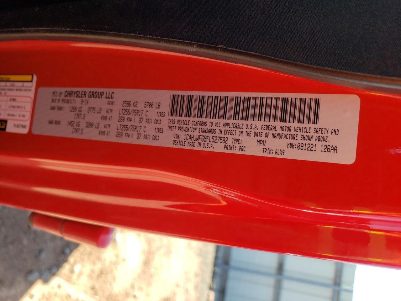 Photo 10 from auction – 2015 JEEP WRANGLER U with VIN 1C4HJWFG9FL527582
