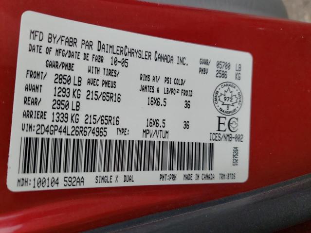 Photo 10 from auction – 2006 DODGE GRAND CARA with VIN 2D4GP44L26R674965