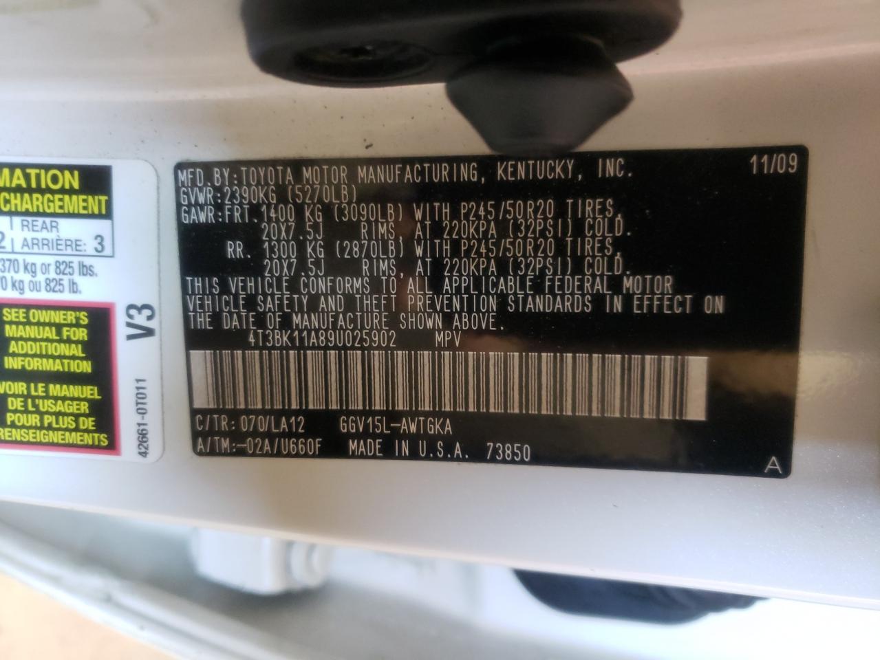 Photo 10 from auction – 2009 TOYOTA VENZA with VIN 4T3BK11A89U025902