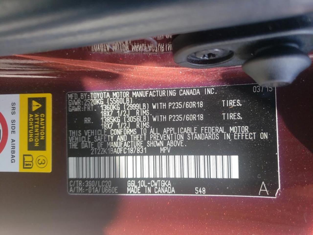 Foto 10 de la subasta – 2015 LEXUS RX 350 con VIN 2T2ZK1BA0FC187831