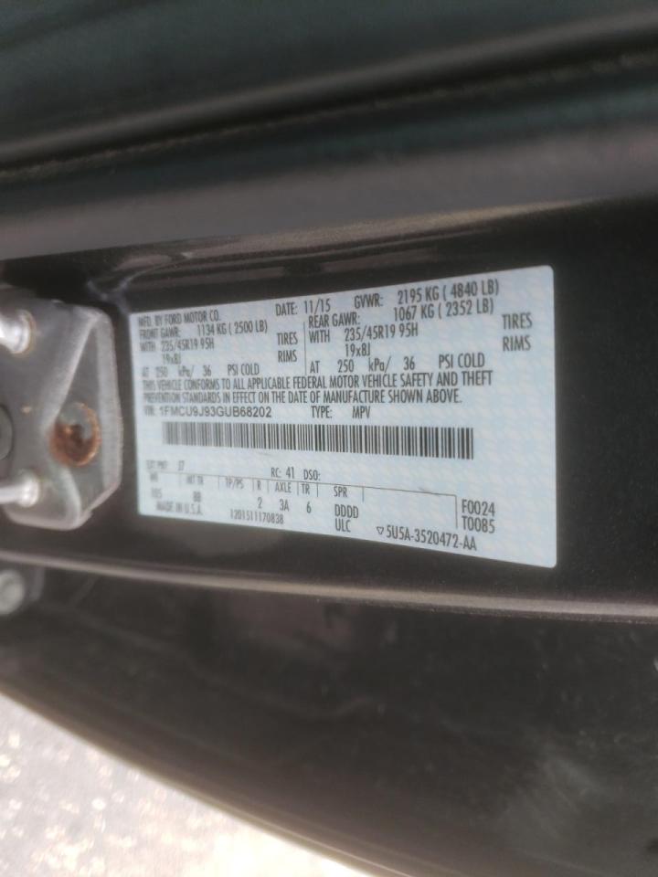 Photo 10 from auction – 2016 FORD ESCAPE TIT with VIN 1FMCU9J93GUB68202