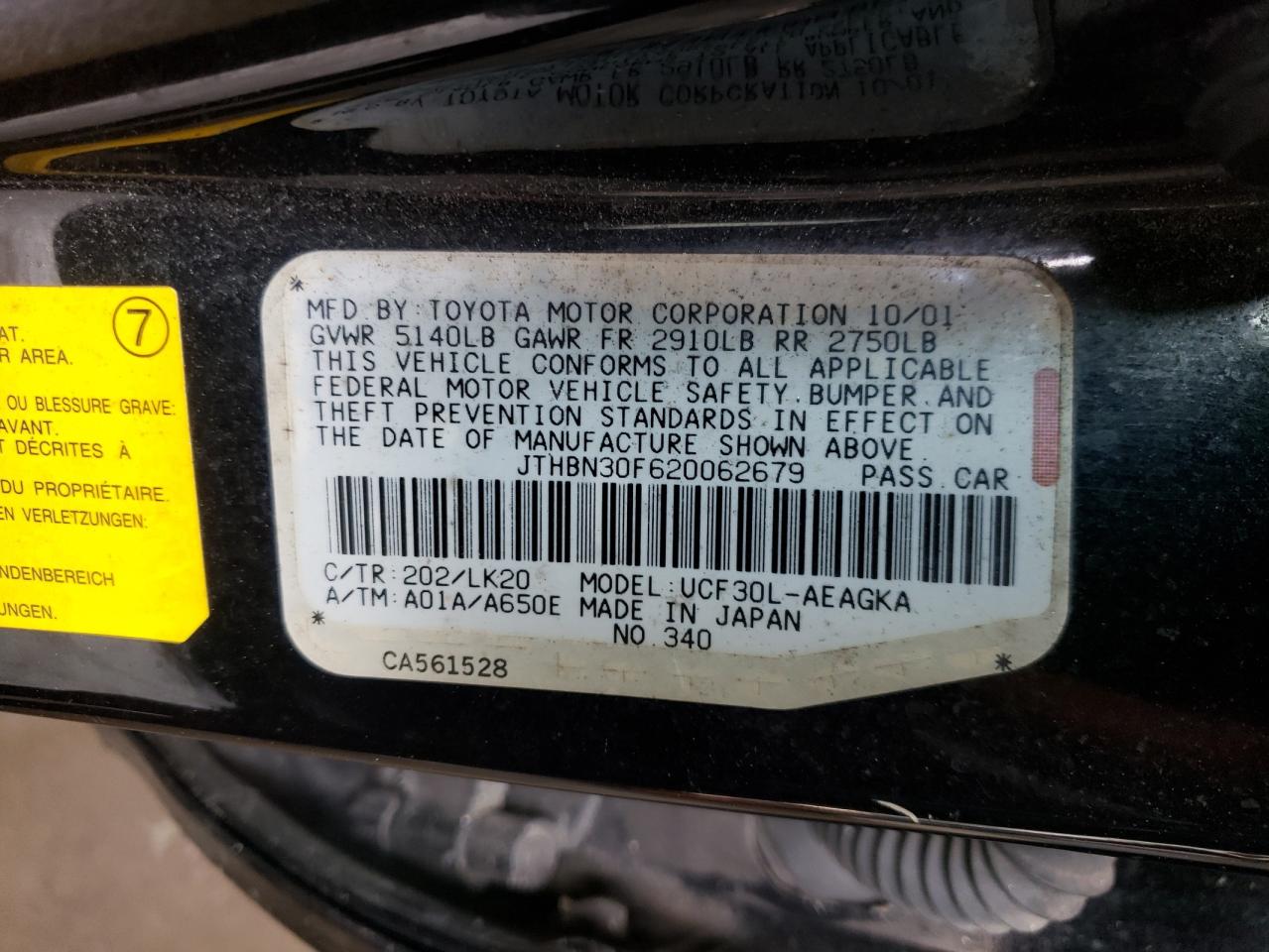 Photo 10 from auction – 2002 LEXUS LS 430 with VIN JTHBN30F620062679
