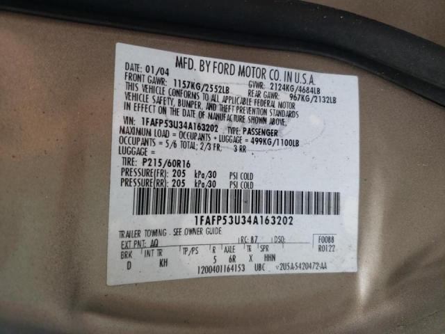 Photo 10 from auction – 2004 FORD TAURUS SE with VIN 1FAFP53U34A163202