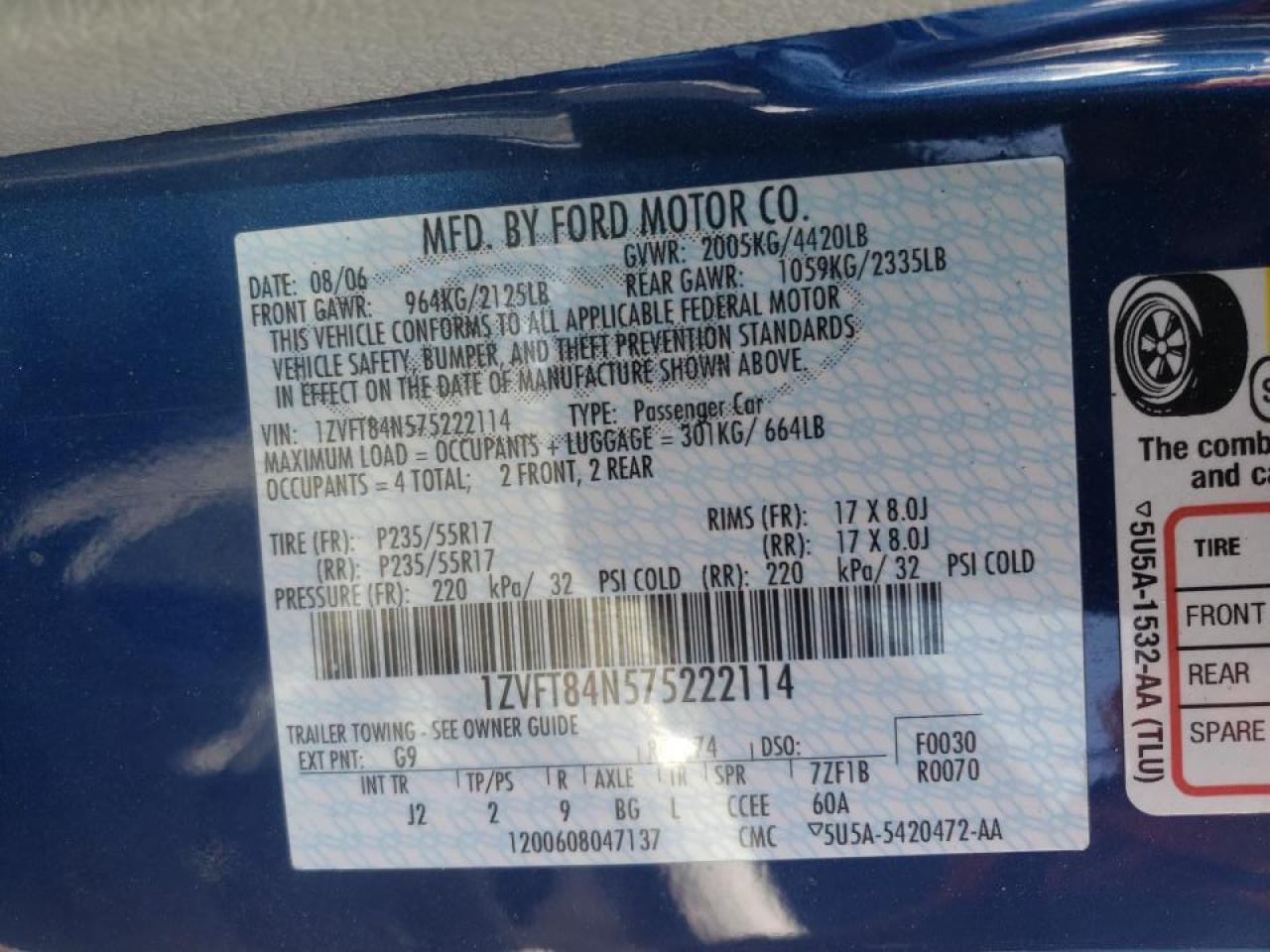Photo 10 from auction – 2007 FORD MUSTANG with VIN 1ZVFT84N575222114