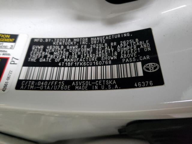 Foto 10 de la subasta – 2012 TOYOTA CAMRY BASE con VIN 4T1BF1FK6CU160768
