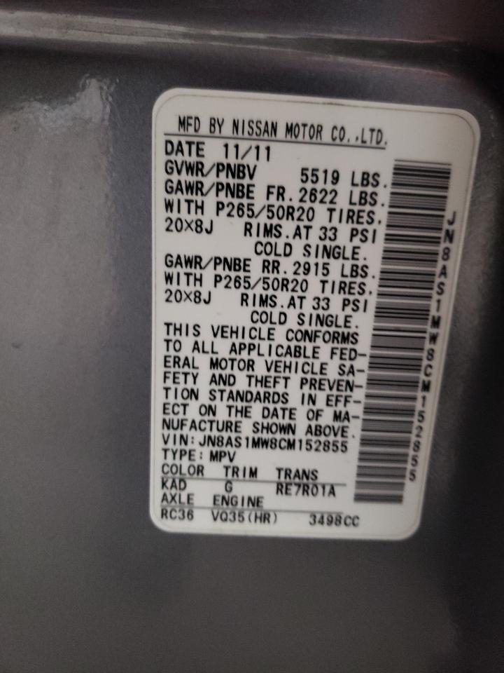 Photo 10 from auction – 2012 INFINITI FX35 with VIN JN8AS1MW8CM152855