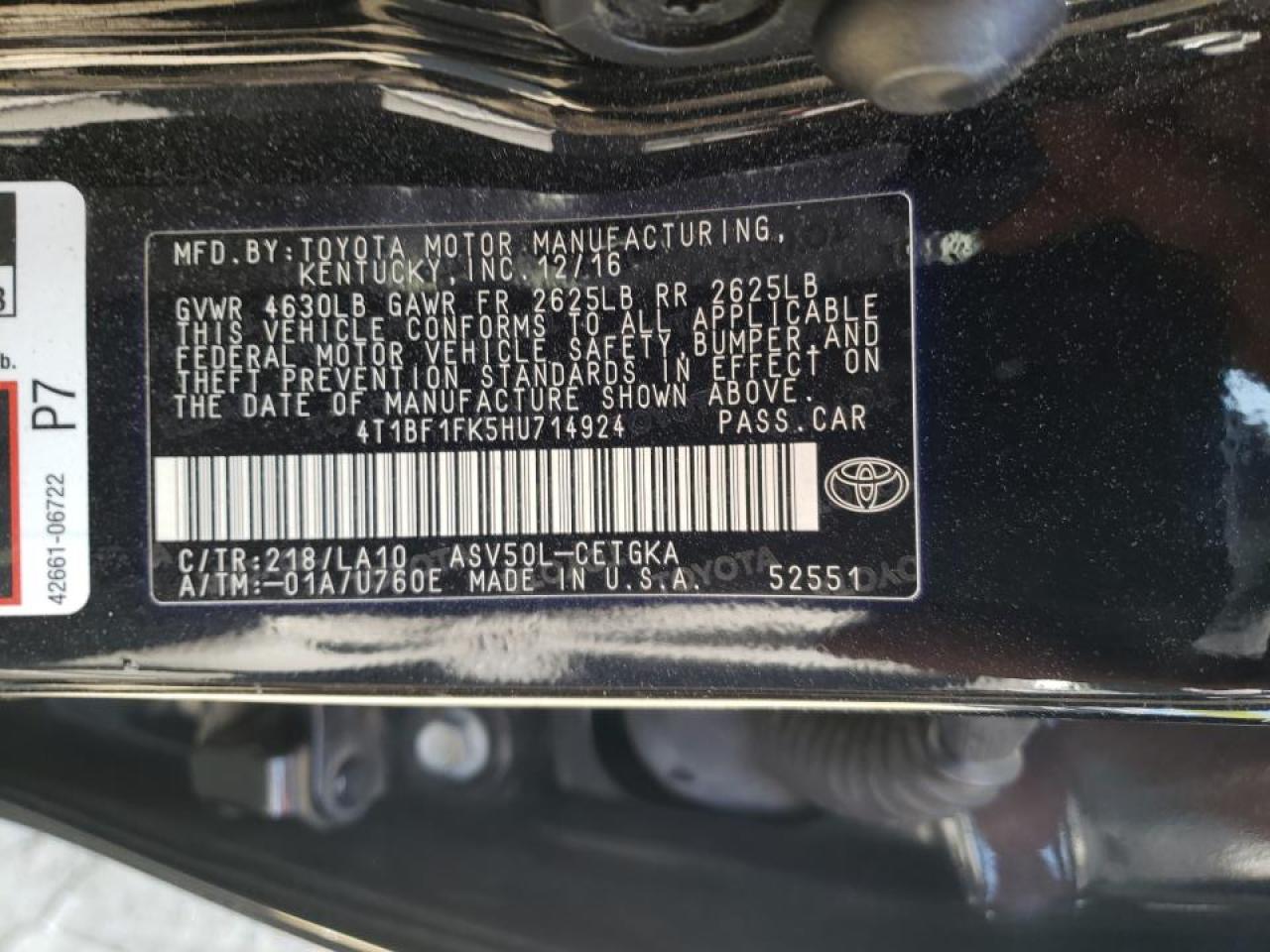 Photo 10 from auction – 2017 TOYOTA CAMRY LE with VIN 4T1BF1FK5HU714924