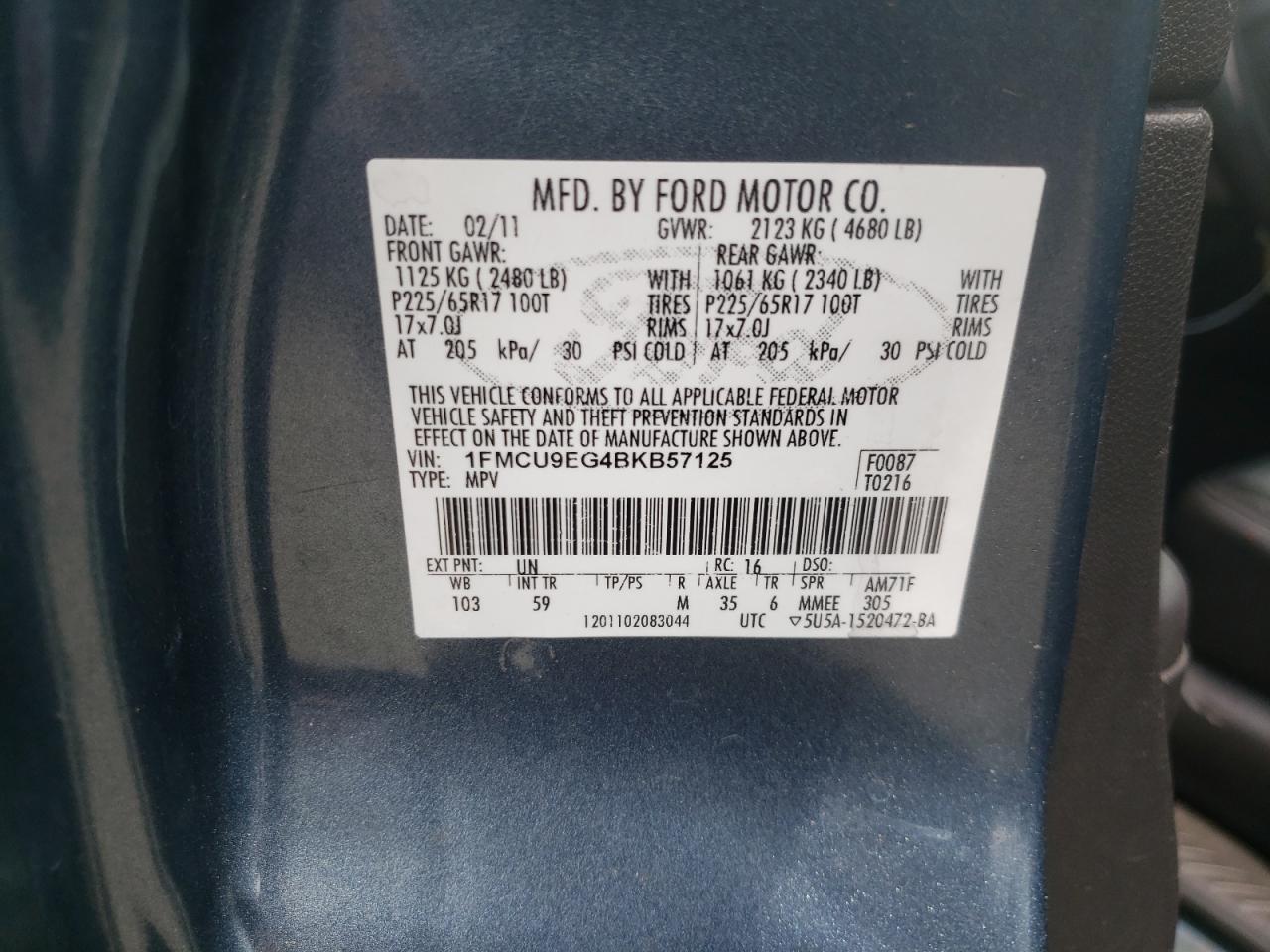 Photo 10 from auction – 2011 FORD ESCAPE LIM with VIN 1FMCU9EG4BKB57125