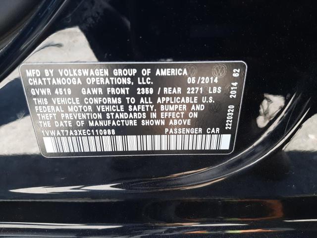 Photo 10 from auction – 2014 VOLKSWAGEN PASSAT S with VIN 1VWAT7A3XEC110988