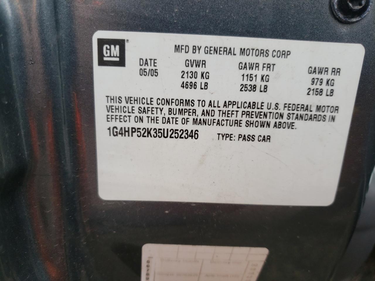 Photo 10 from auction – 2005 BUICK LESABRE CU with VIN 1G4HP52K35U252346