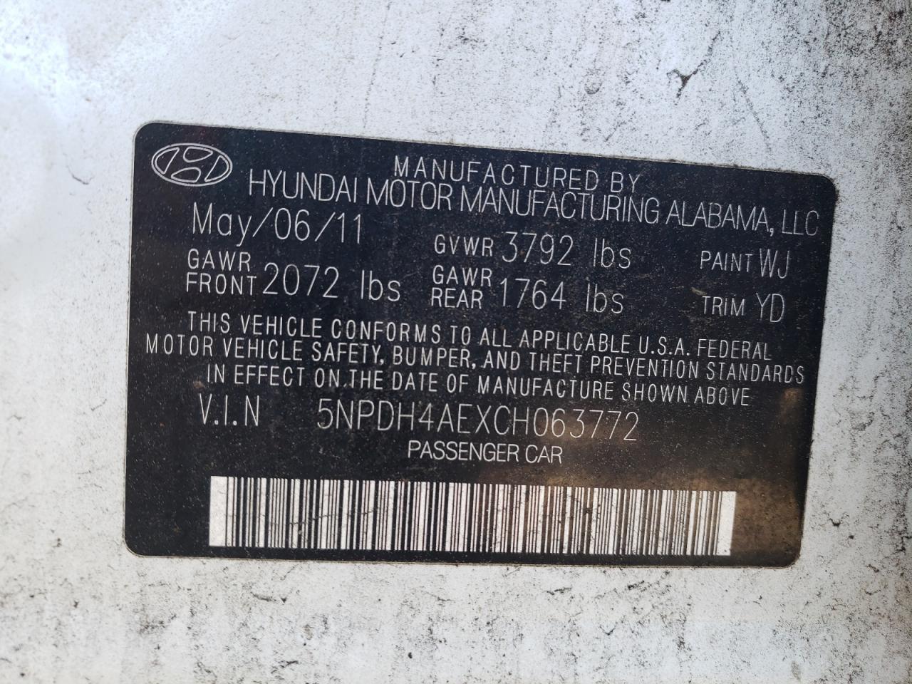 Photo 10 from auction – 2012 HYUNDAI ELANTRA GL with VIN 5NPDH4AEXCH063772