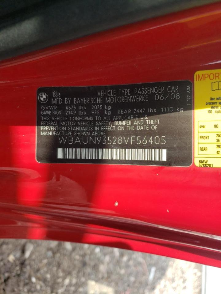 Photo 10 from auction – 2008 BMW 135 I with VIN WBAUN93528VF56405