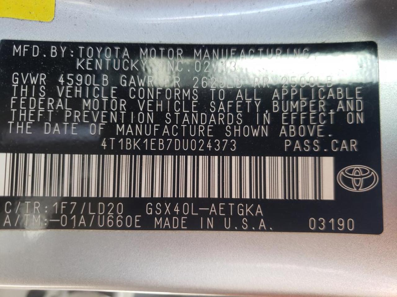 Zdjęcie 10 z aukcji – 2013 TOYOTA AVALON BAS z VIN 4T1BK1EB7DU024373