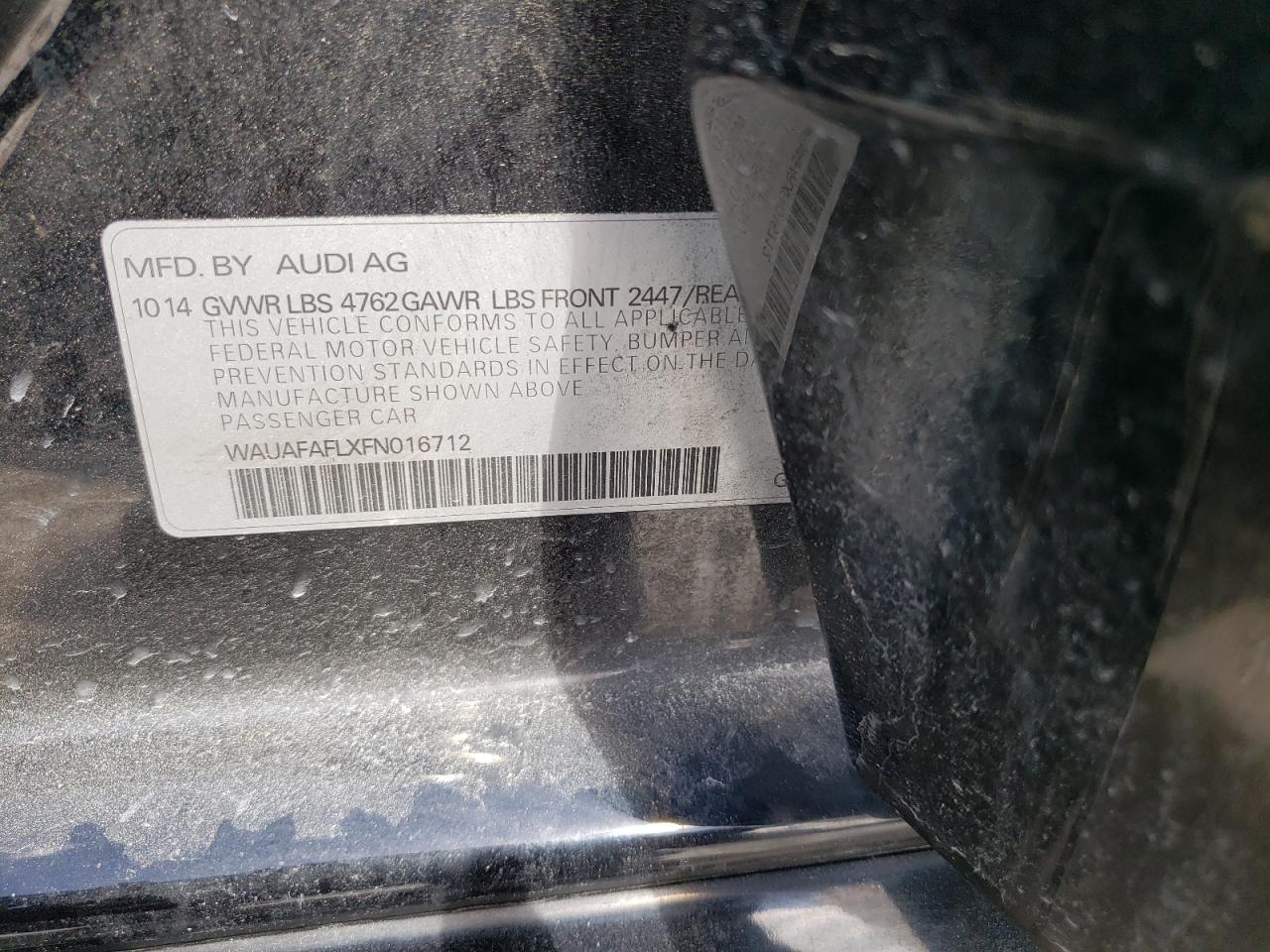 Photo 10 from auction – 2015 AUDI A4 PREMIUM with VIN WAUAFAFLXFN016712