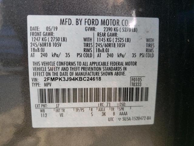 Photo 10 from auction – 2019 FORD EDGE SEL with VIN 2FMPK3J94KBC24618