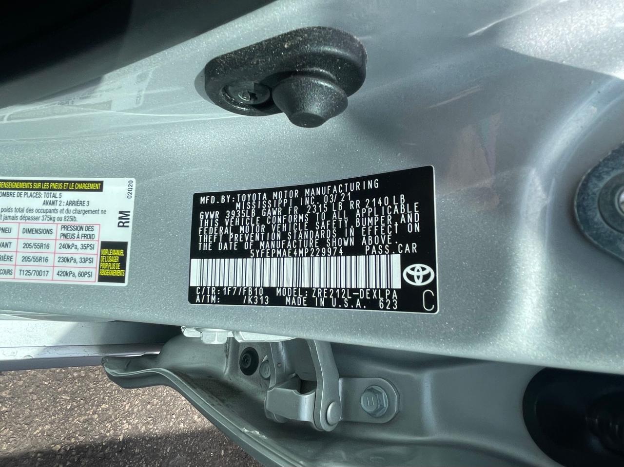 Photo 10 from auction – 2021 TOYOTA COROLLA LE with VIN 5YFEPMAE4MP229974