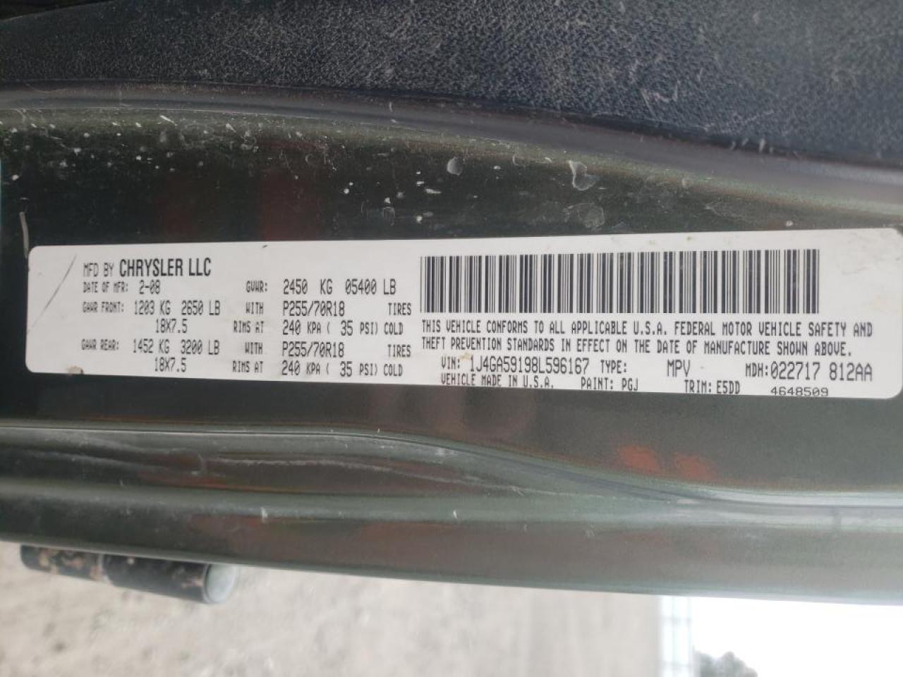 Photo 10 from auction – 2008 JEEP WRANGLER U with VIN 1J4GA59198L596167