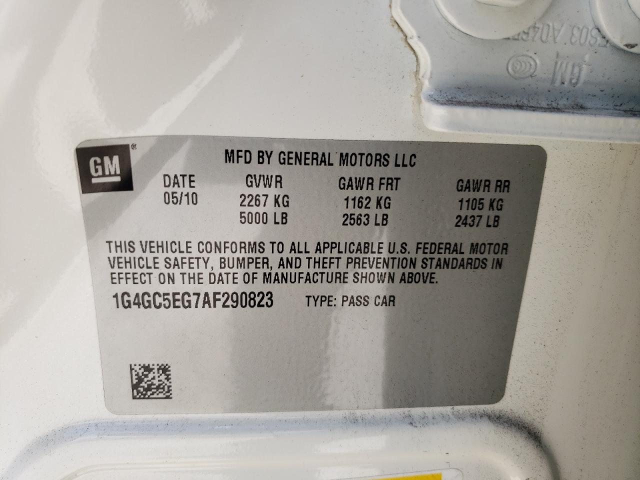 Photo 10 from auction – 2010 BUICK LACROSSE C with VIN 1G4GC5EG7AF290823