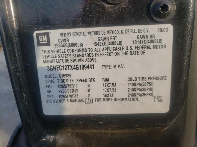 Photo 10 from auction – 2004 CHEVROLET AVALANCHE with VIN 3GNEC12TX4G109441