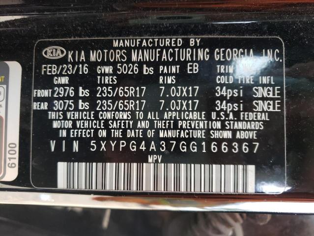 Photo 10 from auction – 2016 KIA SORENTO LX with VIN 5XYPG4A37GG166367