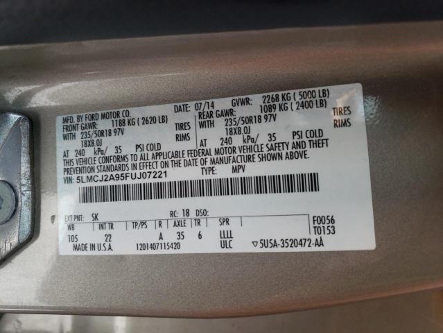LINCOLN MKC 2015 with VIN 5LMCJ2A95FUJ07221 - Photo from auction