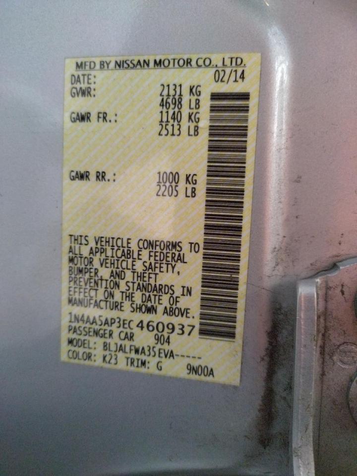 Photo 20 from auction – 2014 NISSAN MAXIMA S with VIN 1N4AA5AP3EC460937