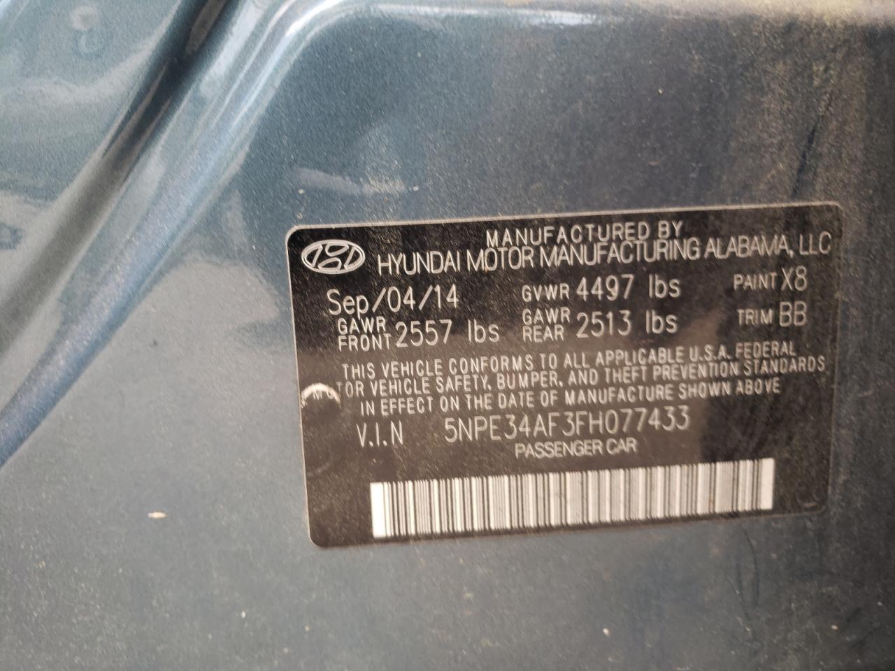 Photo 10 from auction – 2015 HYUNDAI SONATA SPO with VIN 5NPE34AF3FH077433