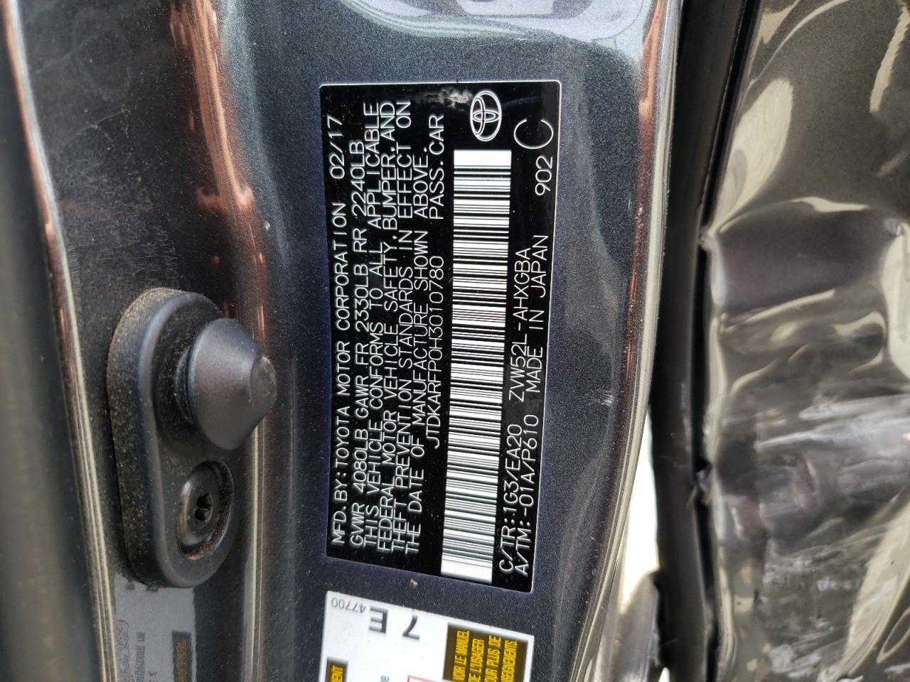 Photo 10 from auction – 2017 TOYOTA PRIUS PRIM with VIN JTDKARFP0H3010780