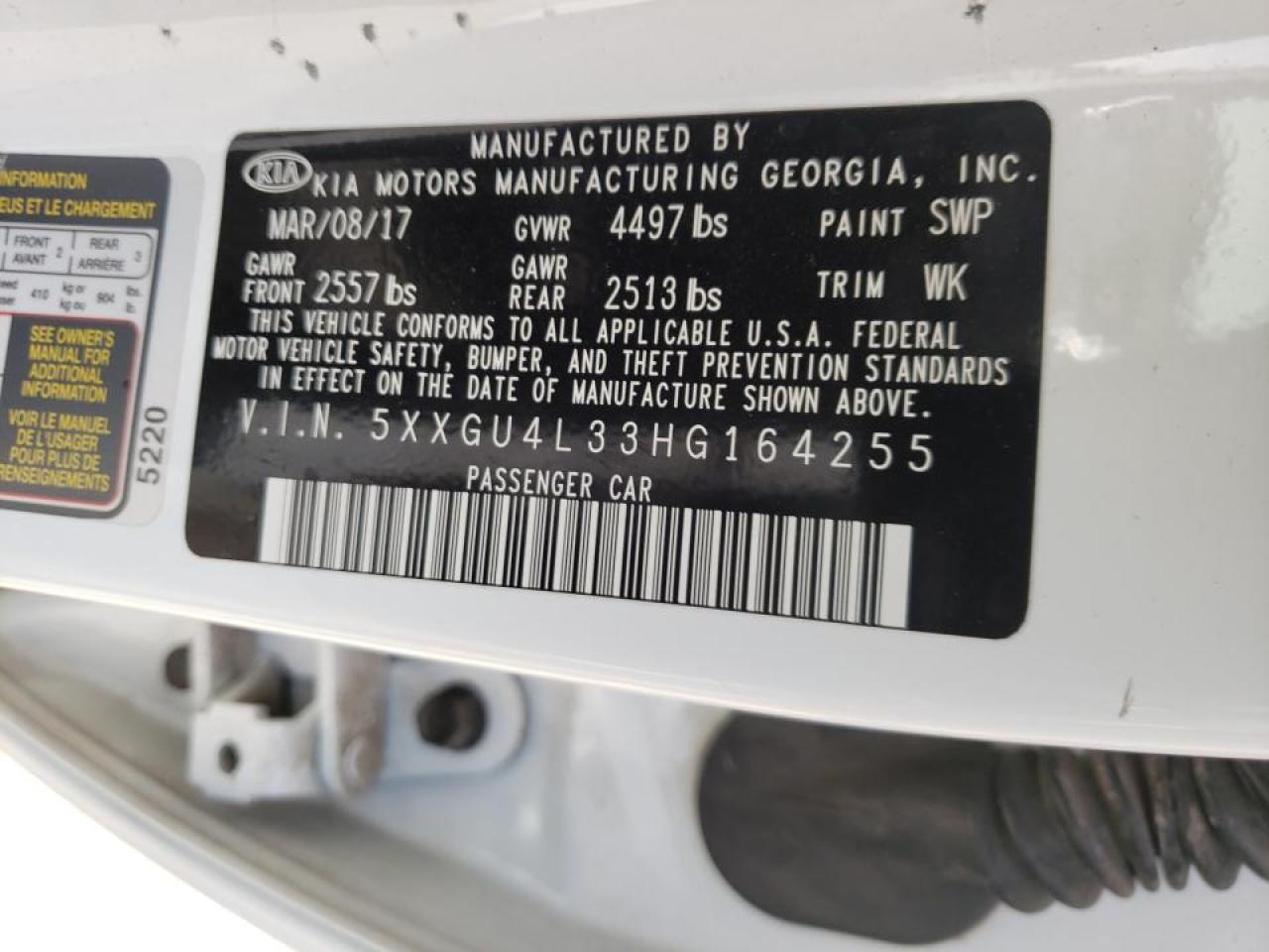 Photo 10 from auction – 2017 KIA OPTIMA EX with VIN 5XXGU4L33HG164255