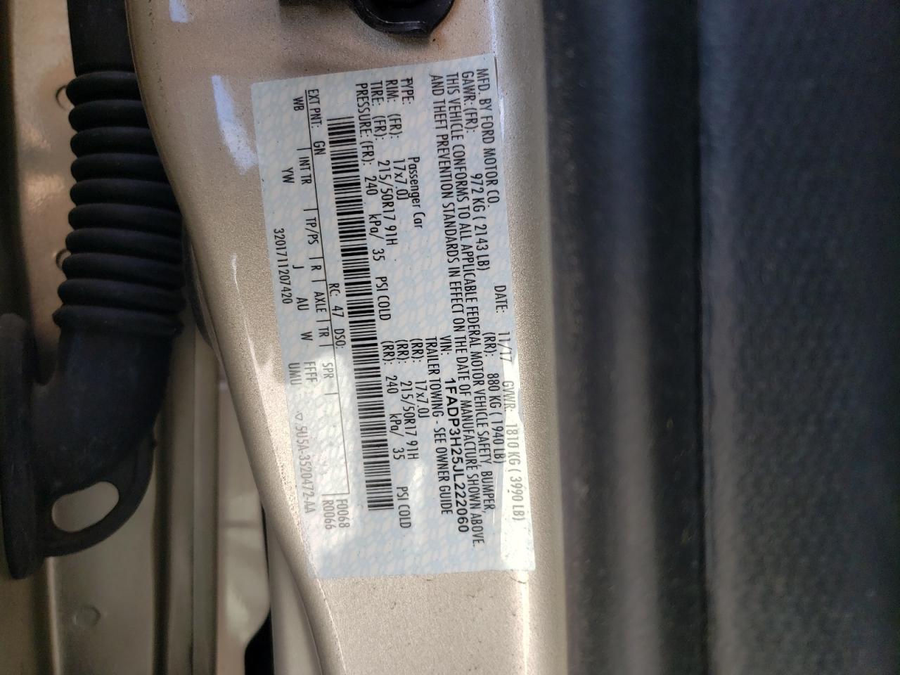 Photo 10 from auction – 2018 FORD FOCUS SEL with VIN 1FADP3H25JL222060
