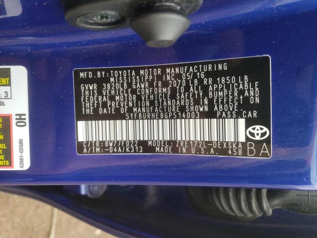 Photo 10 from auction – 2016 TOYOTA COROLLA L with VIN 5YFBURHE8GP514003