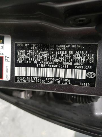 Photo 10 from auction – 2016 TOYOTA CAMRY LE with VIN 4T1BF1FK1GU175748
