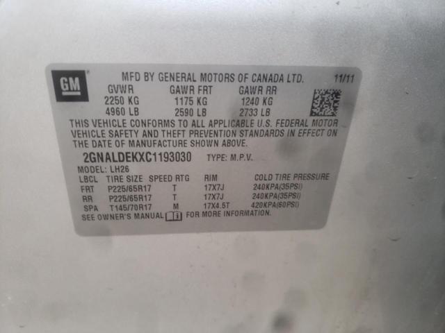 Photo 10 from auction – 2012 CHEVROLET EQUINOX LT with VIN 2GNALDEKXC1193030