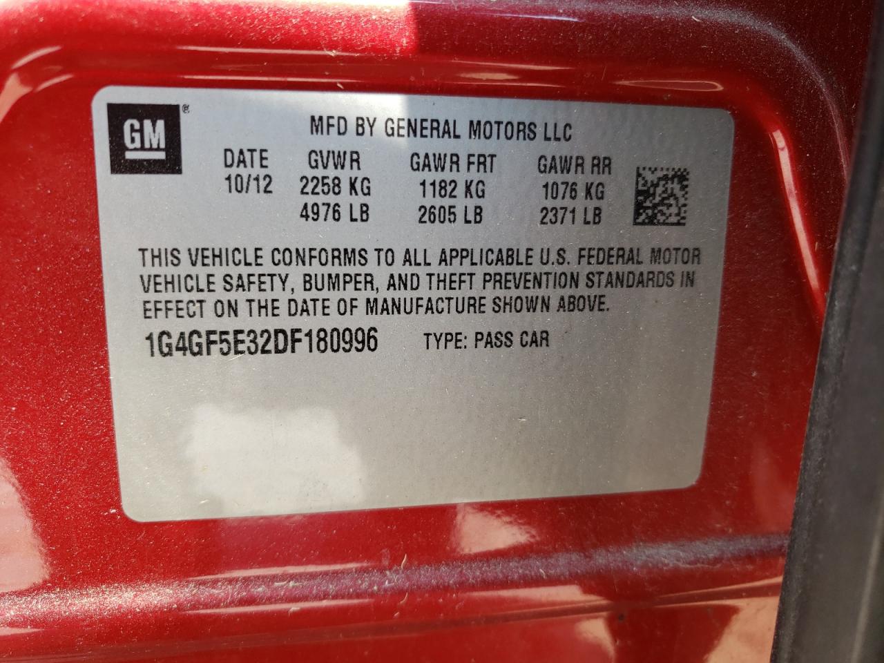 Photo 10 from auction – 2013 BUICK LACROSSE P with VIN 1G4GF5E32DF180996